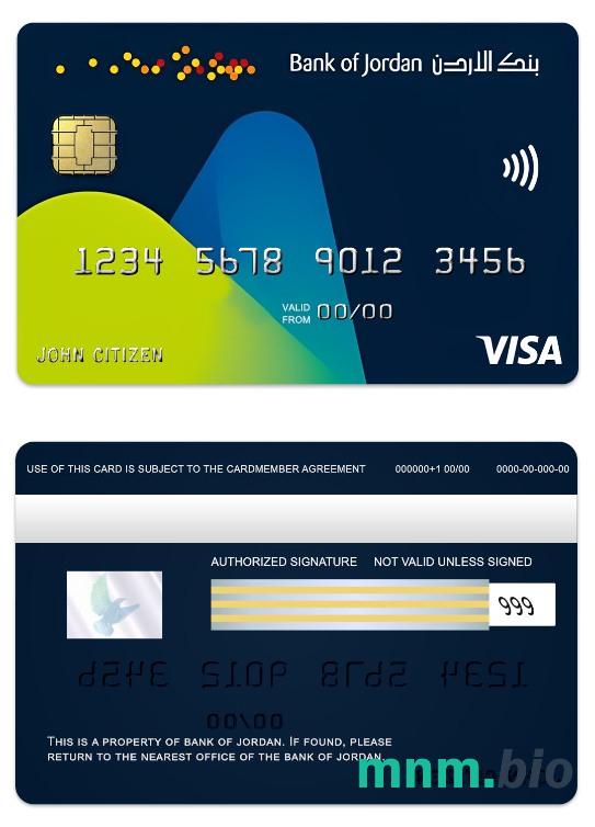 Jordan Bank of Jordan visa klasyczny karta przykład w formacie PSD